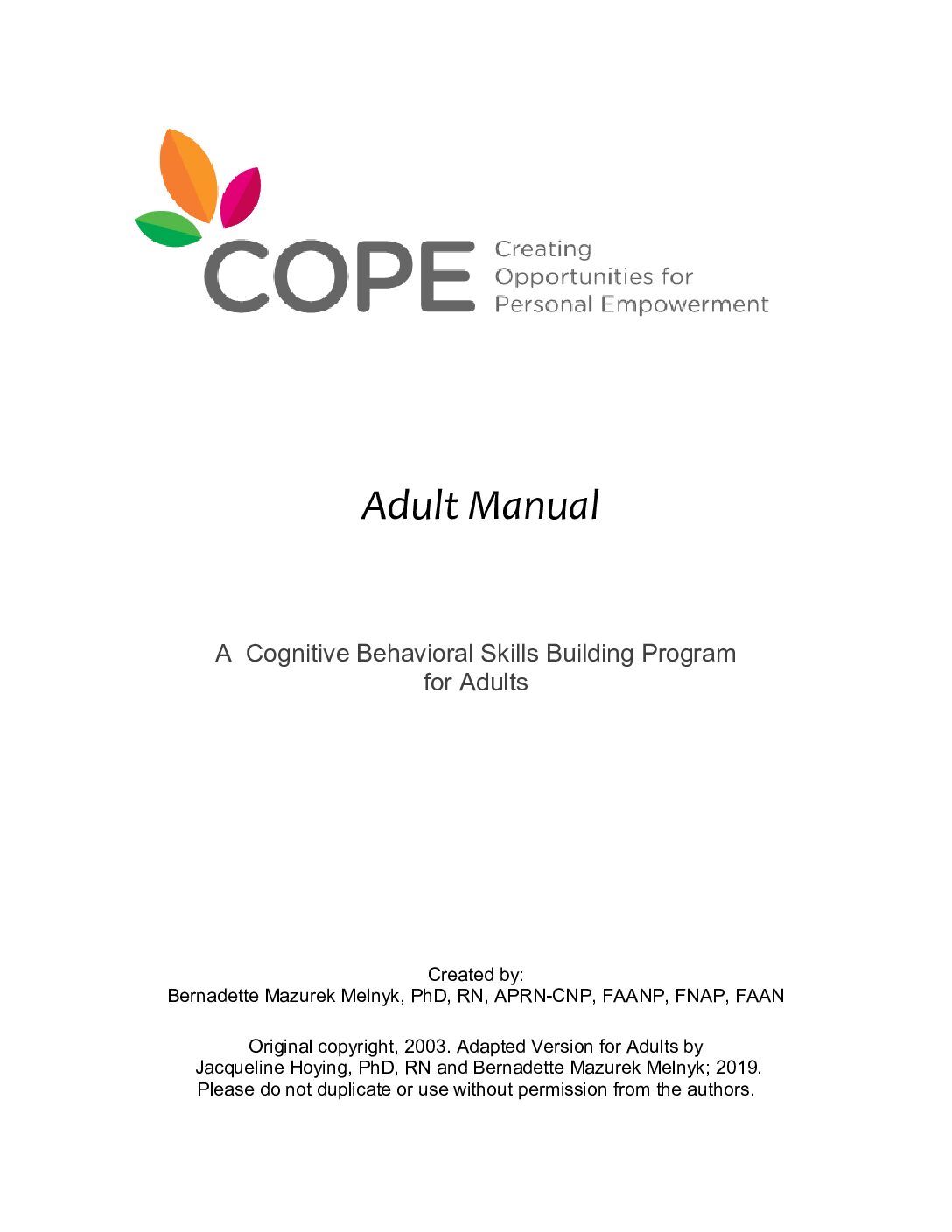 COPE<sup>©</sup> Adult Manual Print-Your-Own