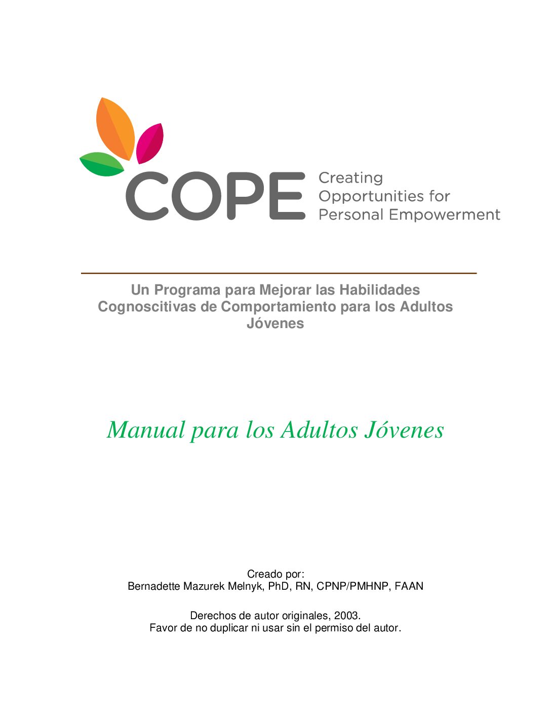 COPE<sup>©</sup> Young Adult Manual (Spanish) Print-Your-Own