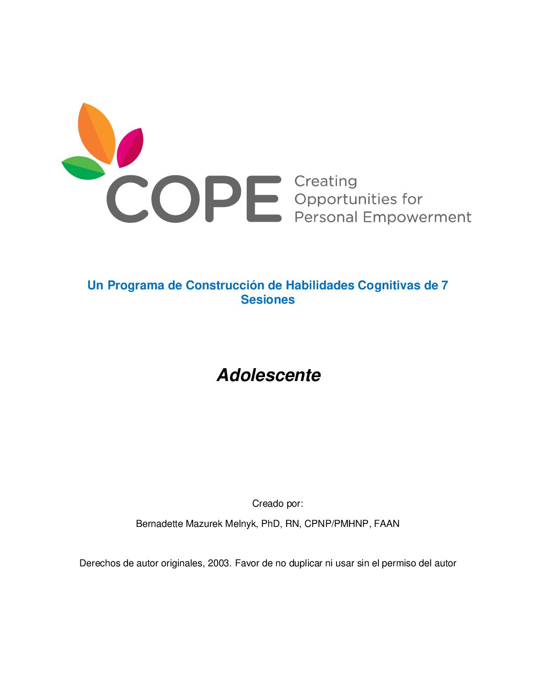 COPE<sup>©</sup> TEEN Manual 15 Session (Spanish)